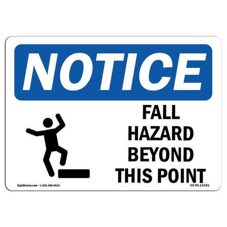 SIGNMISSION OSHA Sign, Fall Hazards Beyond This Point With Symbol, 24in X 18in Decal, 24" W, 18" H, Landscape OS-NS-D-1824-L-12441